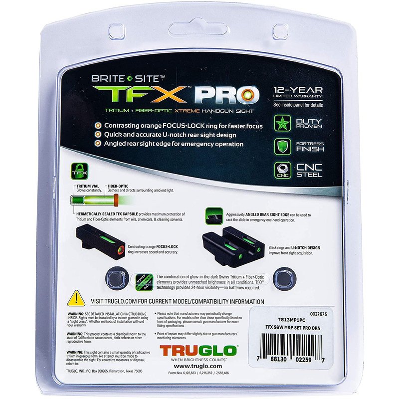 TruGlo Pro TFK PRO Fiber Optic and Tritium Handgun Sight for Smith & Wesson M&P, Black