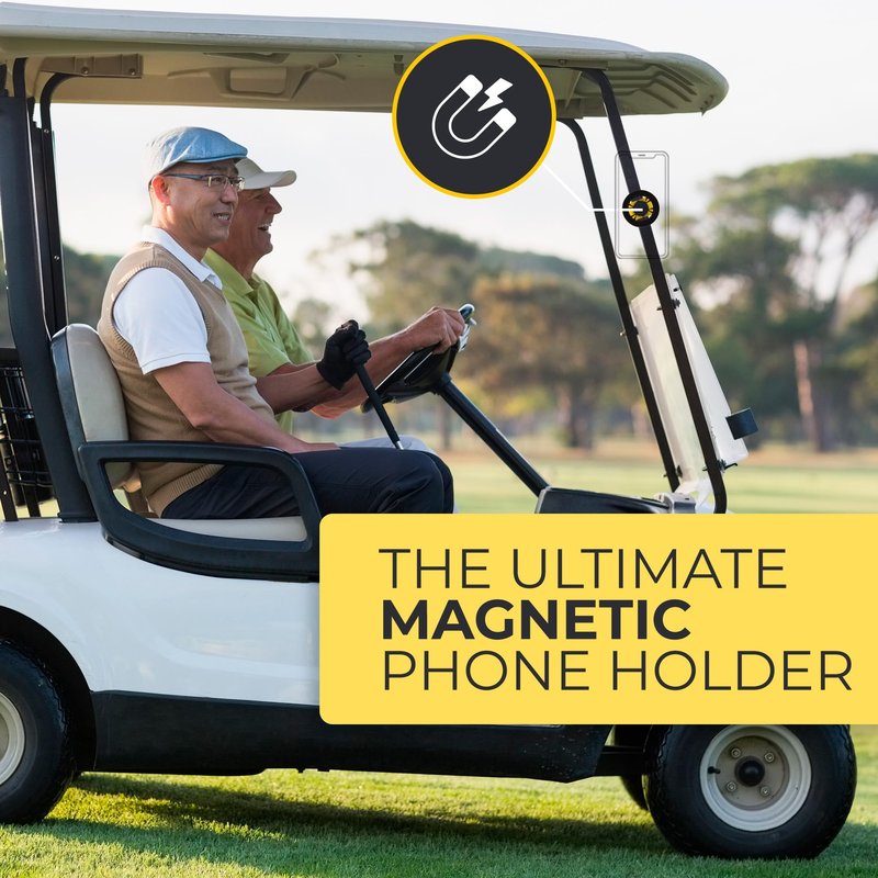 CRVNCH. Magnetic Golf Cart Phone Holder - iPhone and Android Compatible - Strong Magnet, Easy Install - Cell Phone Mount for Golf Cart or Push Cart - Golf Cart Accessory for GPS, Apps & Music