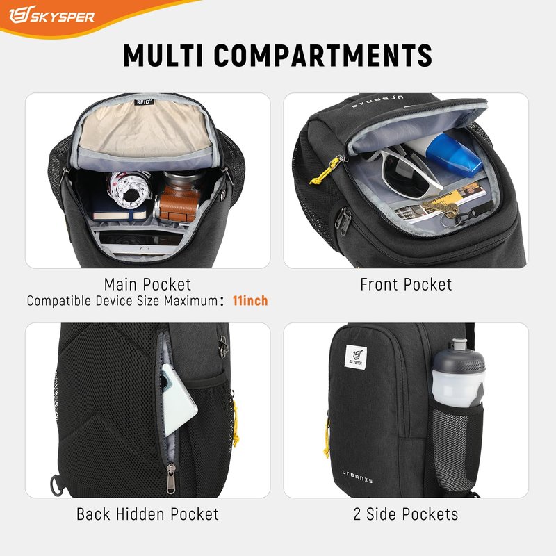SKYSPER Sling Bag Anti Theft Crossbody Bag RFID Lightweight Travel Shoulder Chest Bag for Hiking Walking