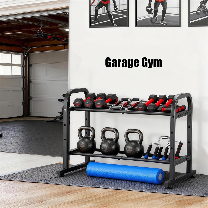 2-Tier Heavy Duty Dumbbell Rack, 180 Lbs Per Shelf Capacity, Adjustable Width Height Stand for Large Hex Dumbbells, Home Gym & Garage Storage (Rack Only)