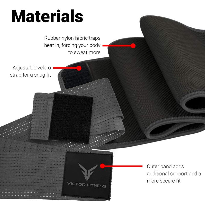Victor Fitness Gray and Black Small Waist Trimmer with with Velcro Strap, Ab Trainer, Sweat Wrap for Men and Women VWTGBS