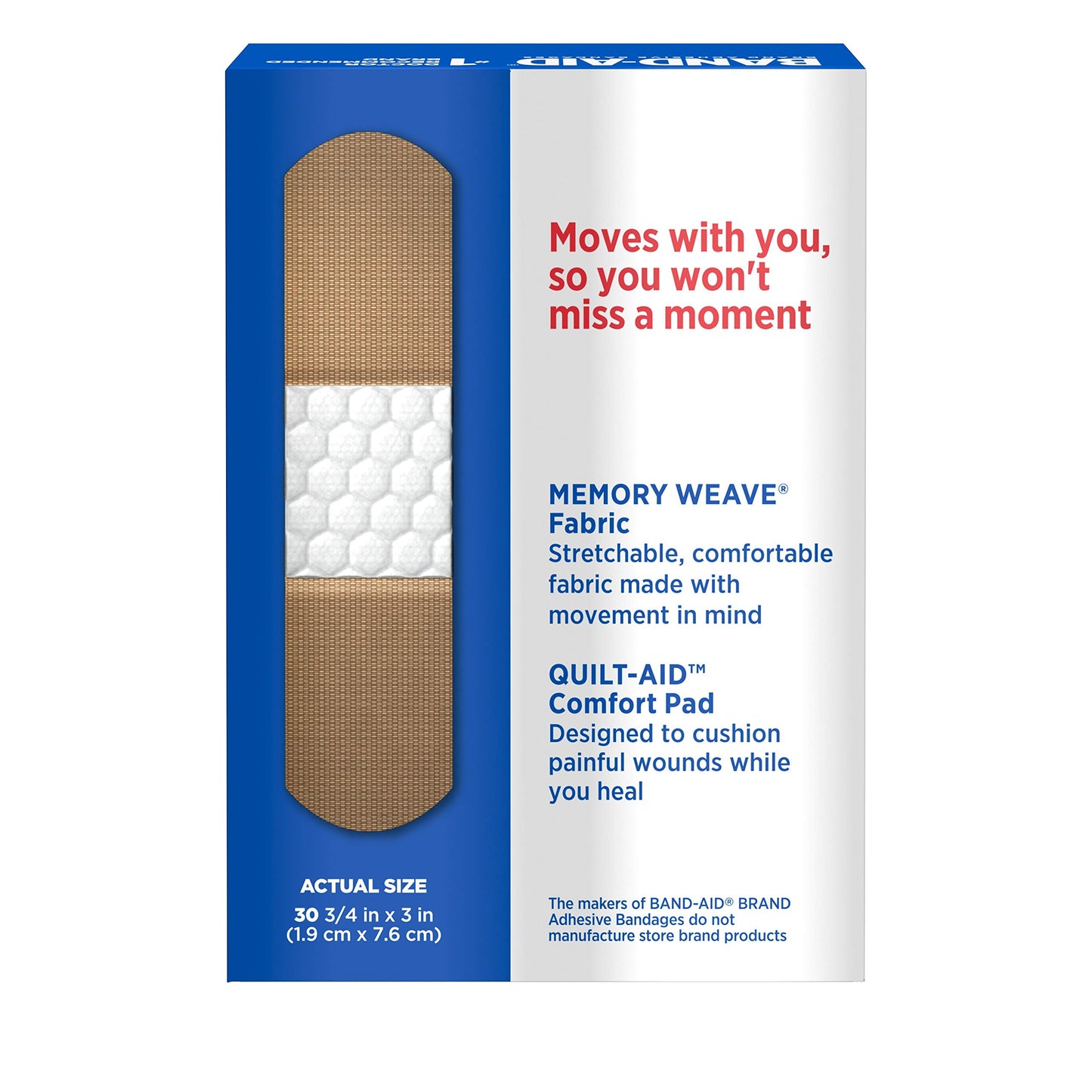 Band-Aid Brand Flexible Fabric Adhesive Bandages, Comfortable Flexible Protection & Wound Care of Minor Cuts & Scrapes, Quilt-Aid Technology to Cushion Painful Wounds, All One Size, 30 ct