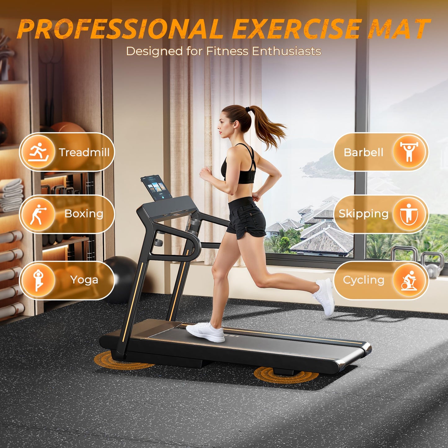 PRAISUN 0.6" Thicker Rubber Top Gym Flooring for Home Gym, 48 Pcs 192 Sq Ft Workout Mats, Exercise Mat, Interlocking Rubber Floor Mats with High Density EVA Foam for Garage, 24 x 24in, Black/Grey
