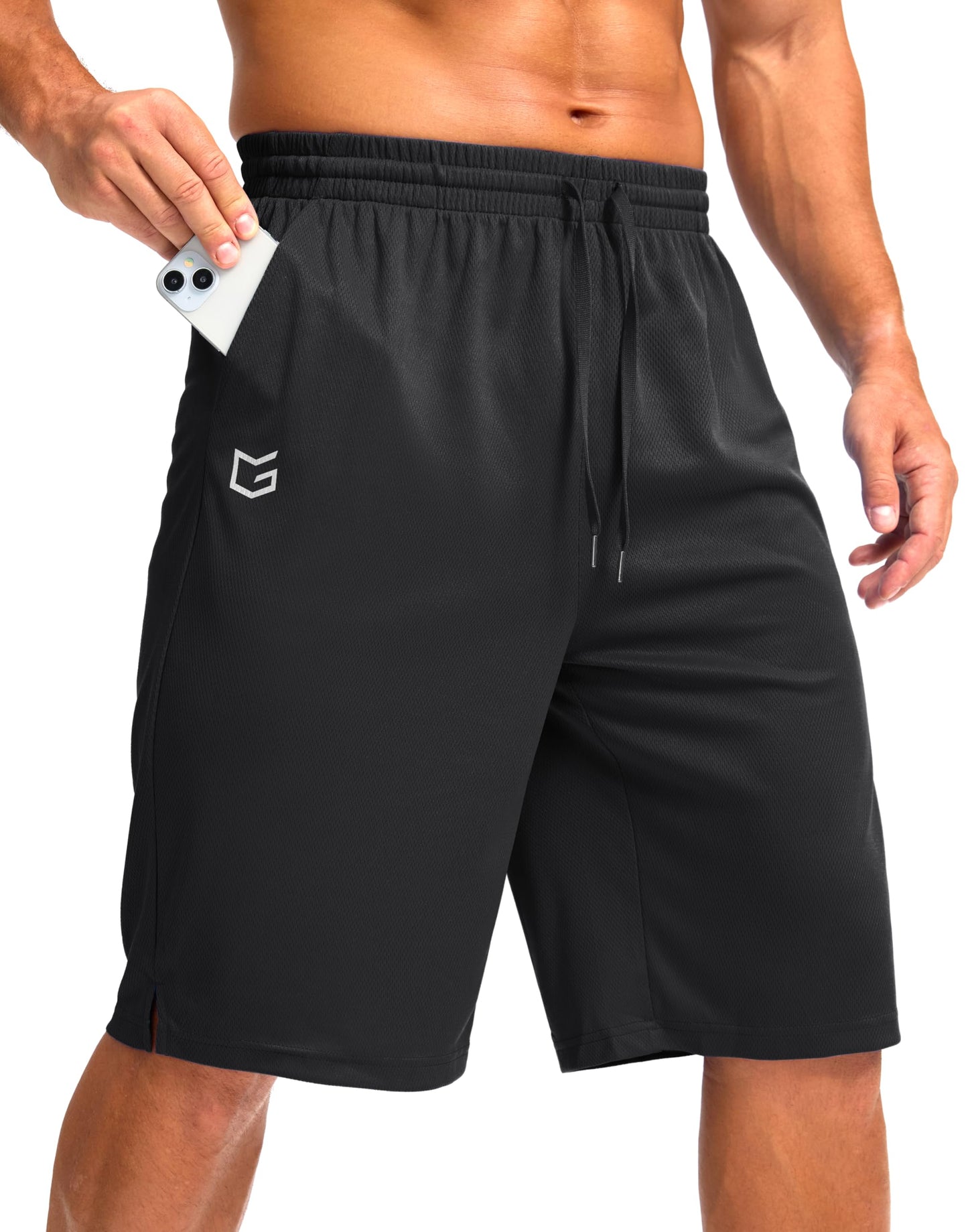 G Gradual Men's Athletic Shorts with Pockets 11" Long Basketball Shorts Lightweight Quick Dry Gym Workout Shorts for Men(Black,L)