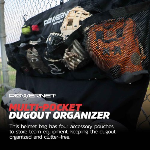 PowerNet Ultimate Coaching Team Bundle, Dugout Organizer for Baseball & Softball, Team Equipment Organizer, Hanging Bat Bag & Baseball Glove Helmet Holder, Dry Erase Magnetic Lineup Board (Black)