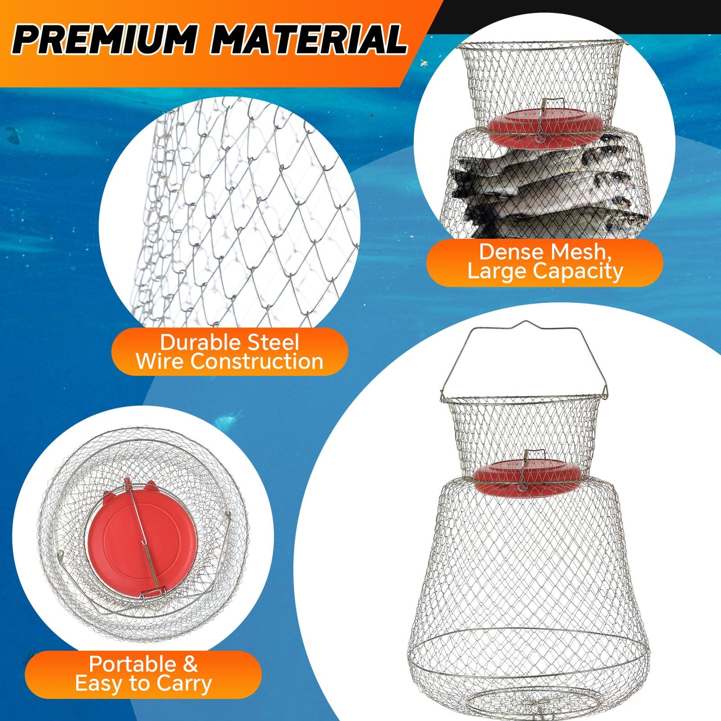 weyleity 2 Pack Floatable Galvanized Steel Wire Fish Basket