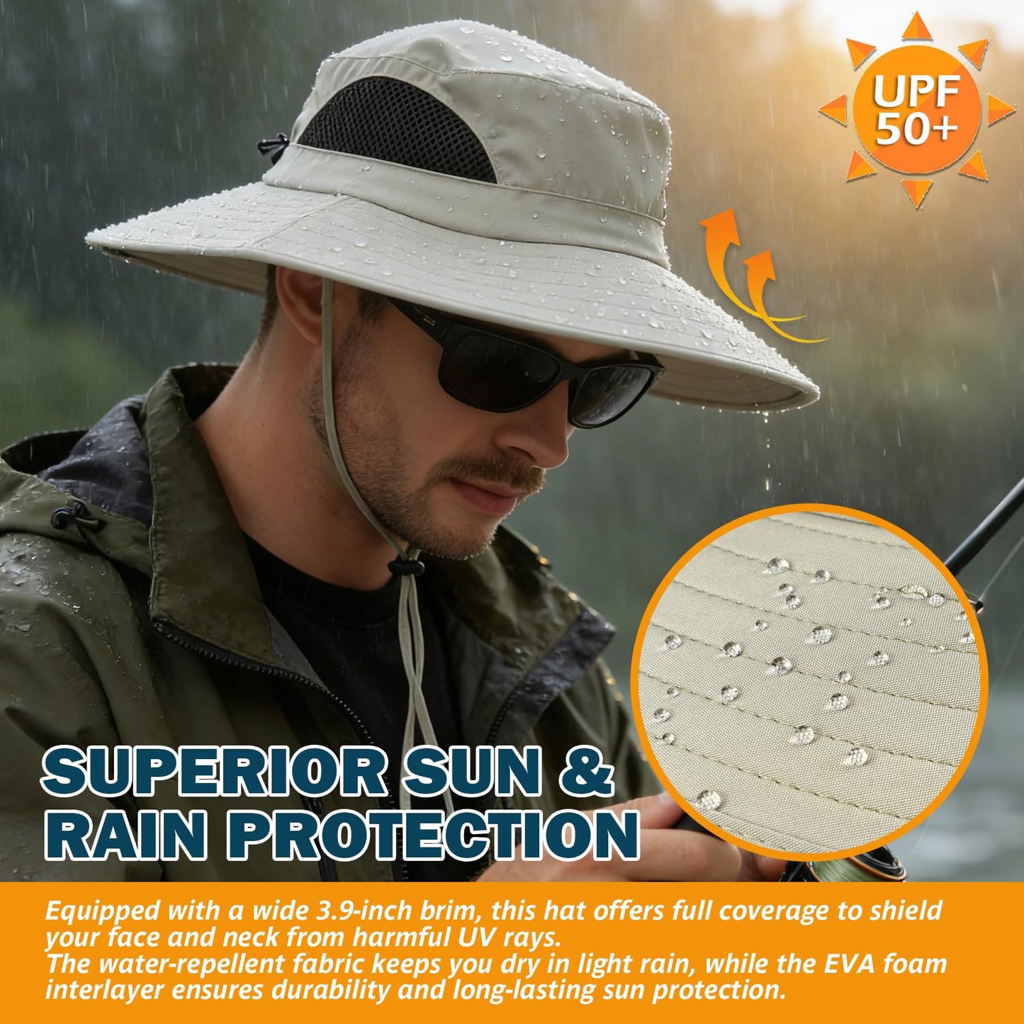 EINSKEY Unisex Sun Hat, Waterproof Wide Brim Bucket Hat Packable Boonie Hat for Fishing Hiking Gardening Safari Beach