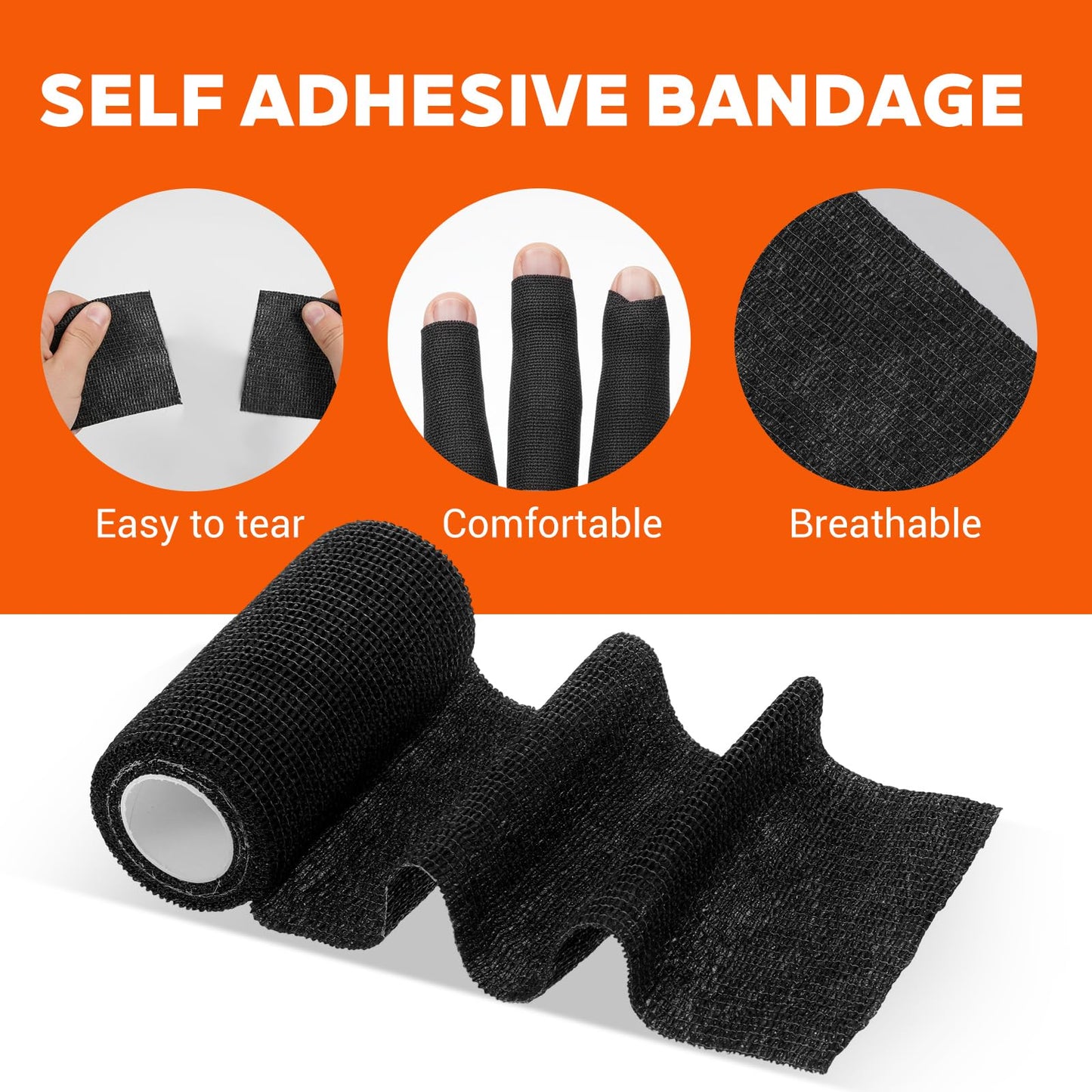 24 Rolls Self Adhesive Bandage Wrap, Black Vet Wrap 4 Inch for Horses Dogs Wounds Care Dressings, Elastic Self Stick Cohesive Bandage Wraps, Wrist, Sports, Ankle Tape Leg Wraps