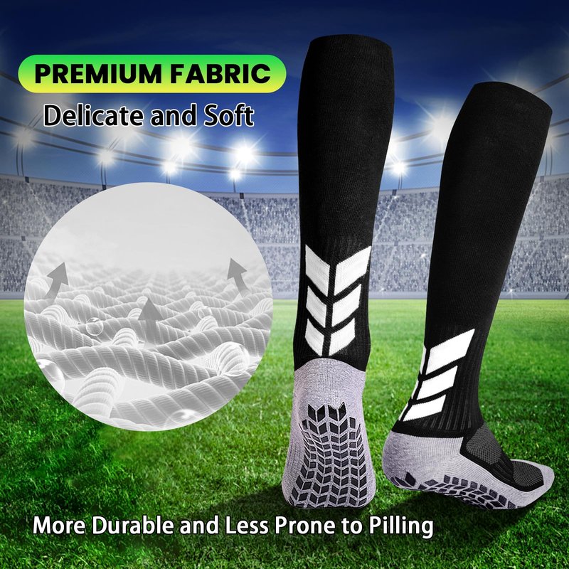 MENDENG Mens Grip Socks Soccer Grippy Socks for Men Non Slip Soccer Football Basketball Socks for Sports Grip Pads 2Black2White