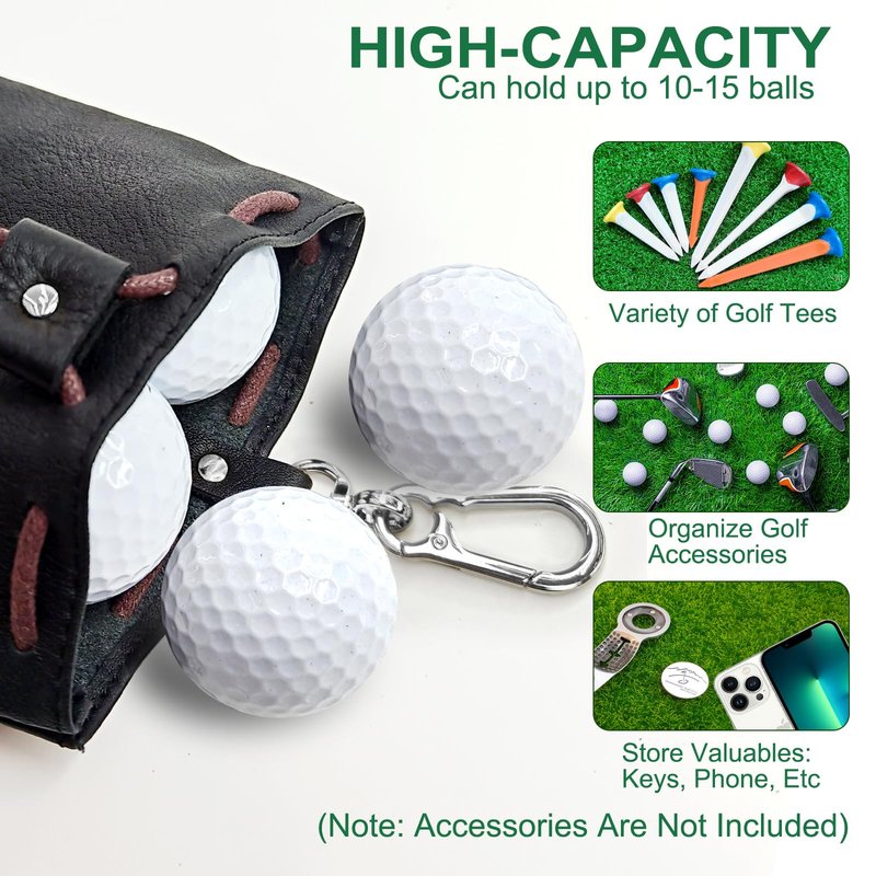 iSamzan Real Leather Golf Tee Bag: USA Golf Ball Bag Pouch with Drawstrings Valuables Pouch for Men - Cool Funny Gifts for Him Golfers Men (Black)