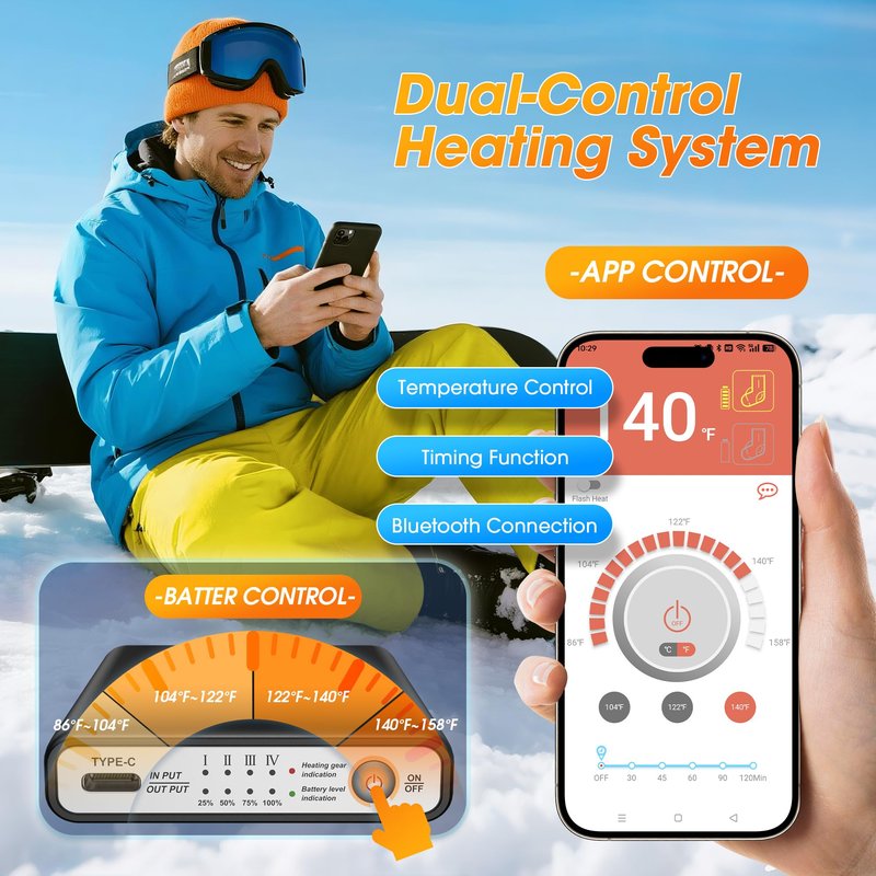 AI Heated Socks for Men Women,20000mAh Rechargeable Battery Electric Socks Up to 16 Hours Washable Heating Socks for Camping Skiing Motorcycle Driving Hiking Outdoor Working