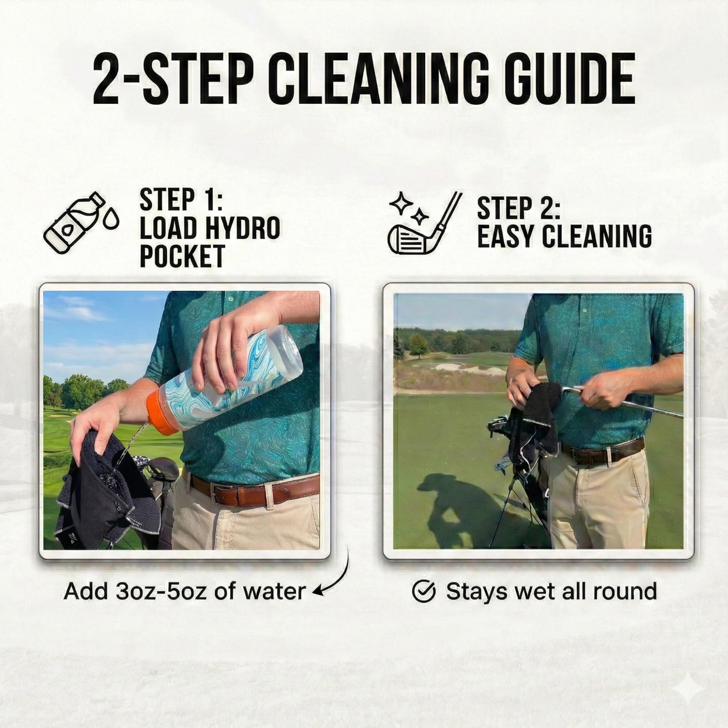 Clean Balls Go Further Magnetic Golf Towel (Greenside 18" x 18") with Hydro Pocket – Premium Full-Size Waffle Weave Stays Wet for Cleaning Clubs, Attaches to Clubs or Cart, Green-Side Ready (Black)
