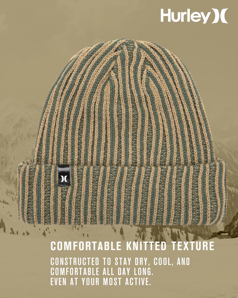 Hurley Mens Beanie - Two Tone Double Layered Cable Knit Acrylic Beanie for Men - Deep Fit Winter Hat Beanies for Men, Size One Size, Wheat