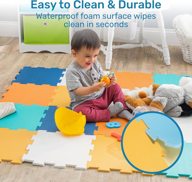 Baby Play Mat for Floor - Non-Toxic Interlocking EVA Foam Mats | 16 Pcs Cushioned Puzzle Mat (12" x 12")