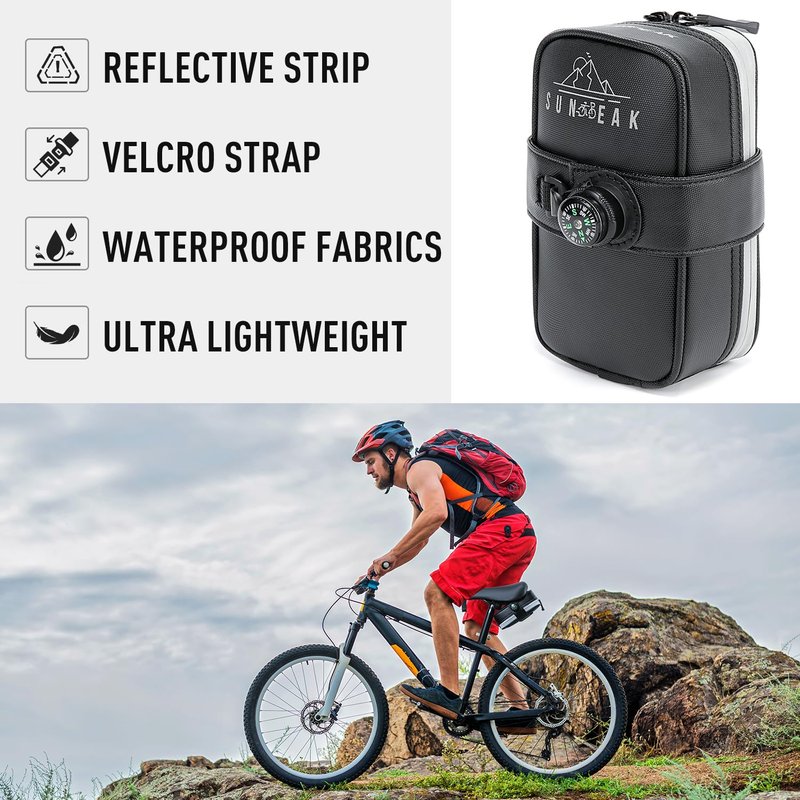 Sunpeak Bike Seat Bag Bicycle Saddle Bag Under Seat With BOA mounting system Waterproof Reflective Cycling Saddle Pack for Mountain Road Bikes Black