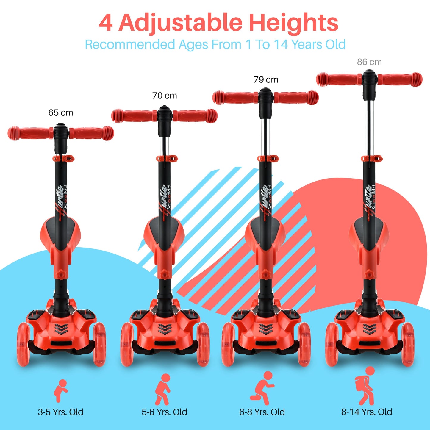 Serenelife Kids Scooter, 3 Wheel Scooter for Kids, Foldable Kick Scooter for Child & Toddlers Ages 3-12, Adjustable Height and LED Light Up Wheels