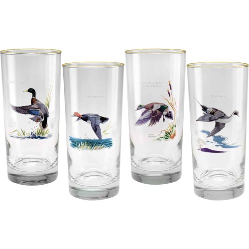 Culver Ned Smith 22k Gold Rim Waterfowl Cooler Glasses, 15-Ounce, Assorted Set of 4