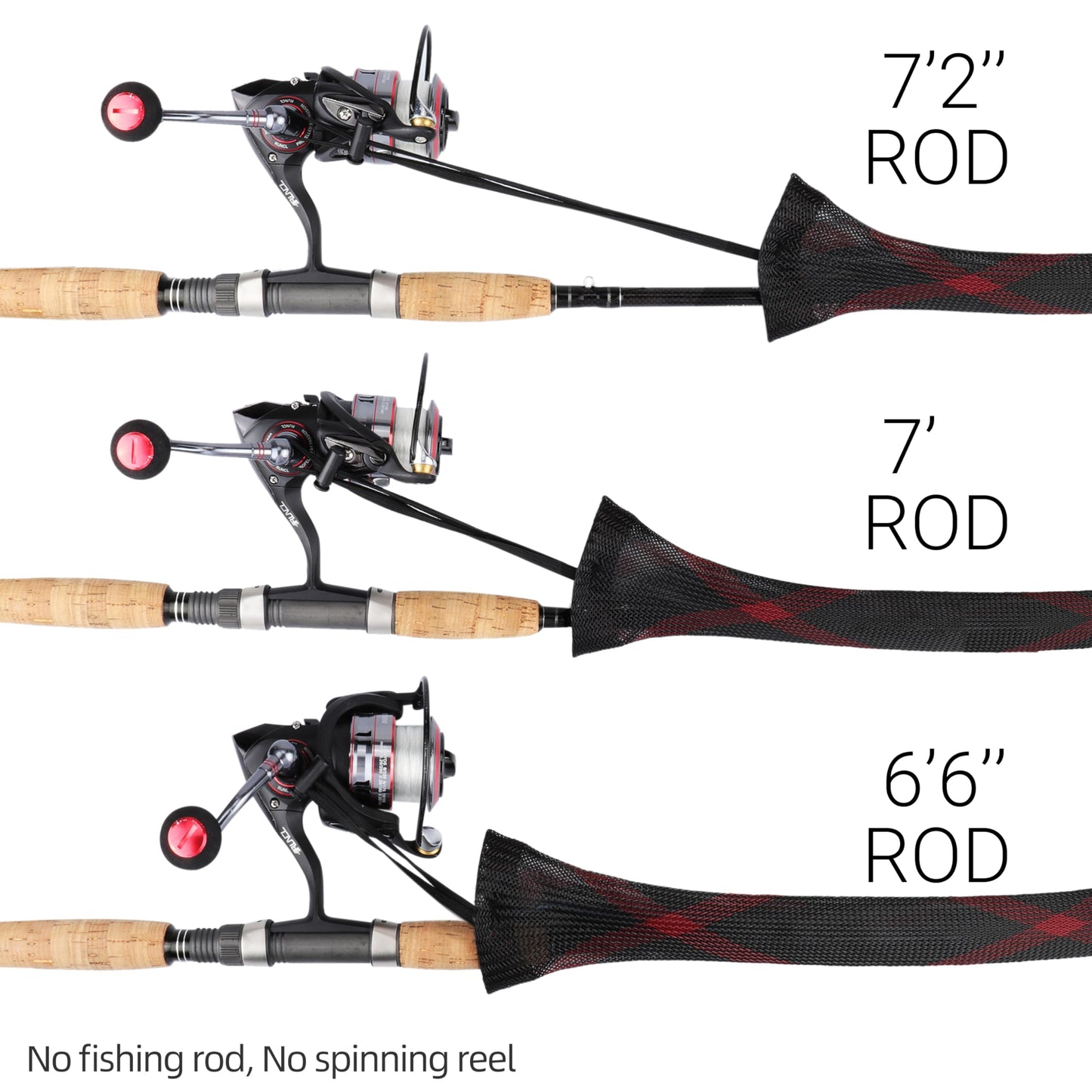 RUNCL Spinning Rod Socks, Fishing Rod Sleeves, Fishing Pole Sleeves (Red&Black, 2pcs) & Spinning Reel Bags, Fishing Reel Covers (2pcs)