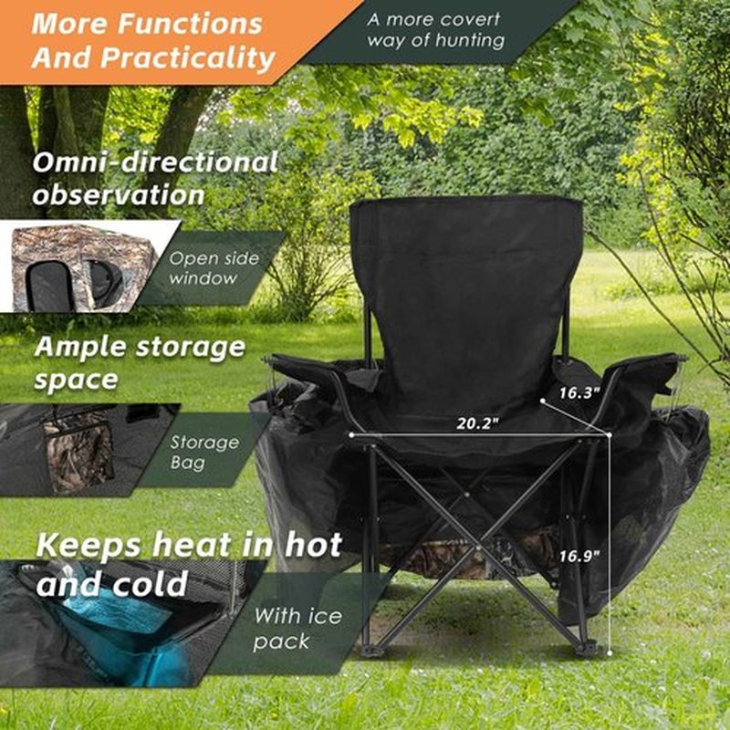 FUNHORUN Hunting Chair Blind, See Through Ground Blind for Hunting, Portable 1 Person Camouflage Chair Tent with Carrying Bag