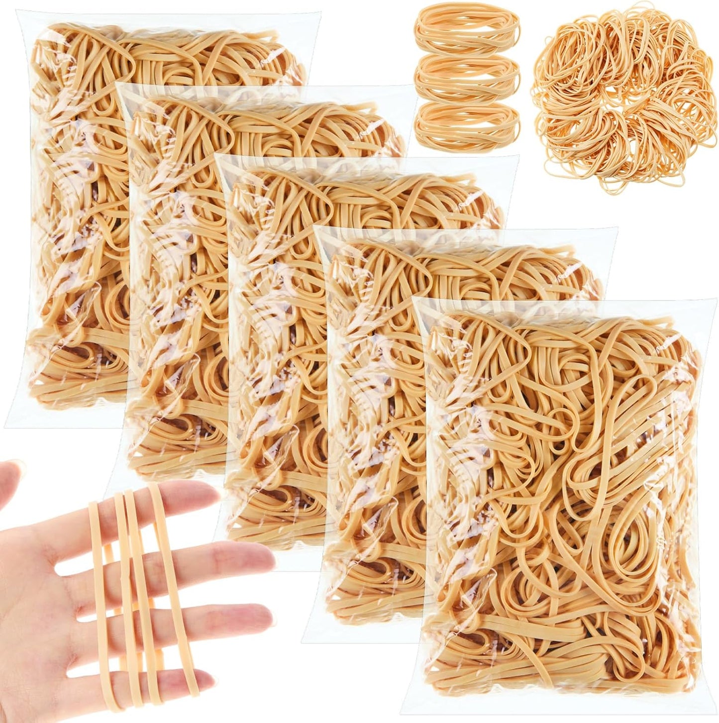 Beige Rubber Bands - 5 lb Bulk | Strong, Soft Elastic for Office Supplies & Organizing