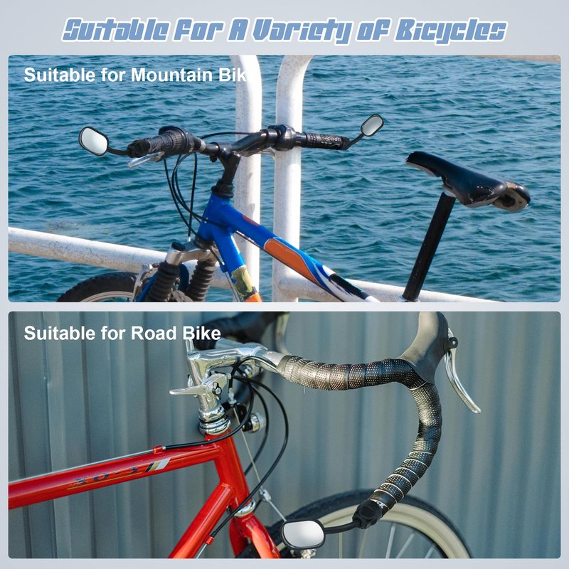 Bike Mirror Handlebar Mount,Bike Bar End Mirror, HD Convex Bicycle Rearview Mirror with Adjustable Viewing Angle (2)