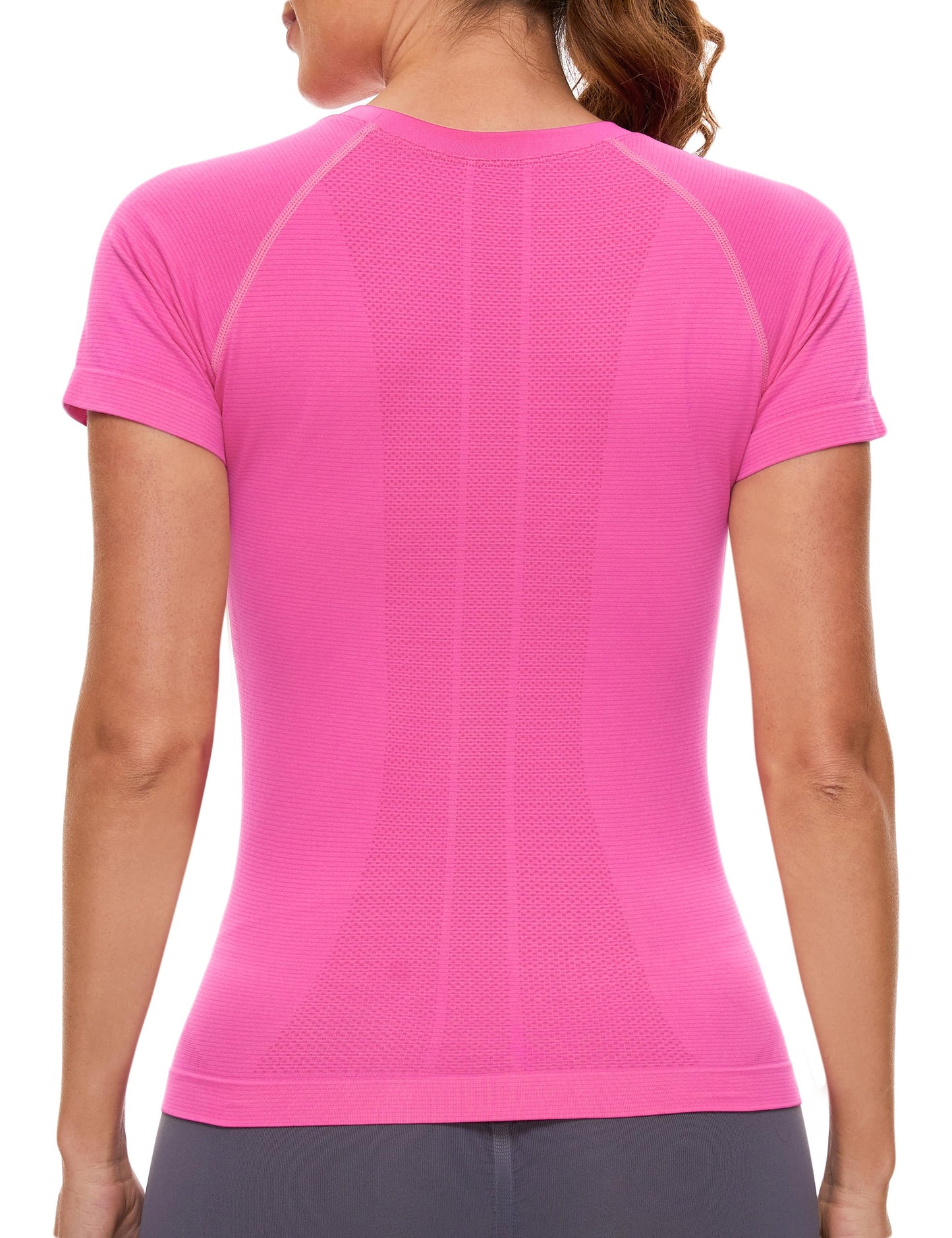 MathCat Workout Shirts for Women Short Sleeve Seamless Yoga Athletic Tees Sports Breathable Gym Athletic Tops Peach Pink