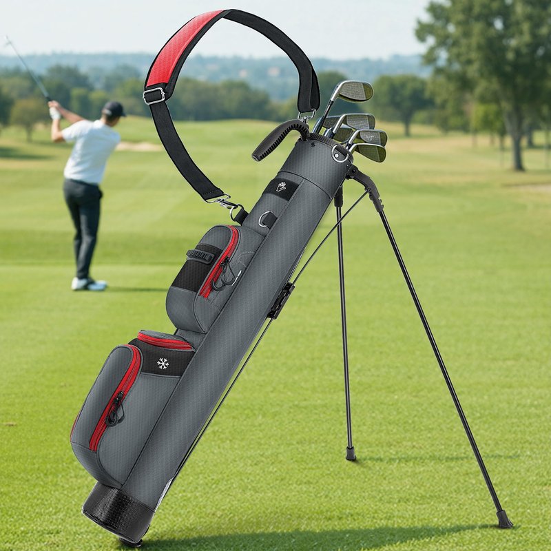Shopsource Golf Stand Bag, Lightweight Par 3 Carry Bag with Insulated Cooler Pocket, Easy to Carry and Durable, Ideal for Driving Range Pitch n Putt Executive Courses, Grey