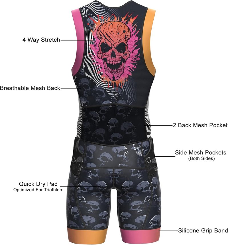 Wixen Men's Triathlon Suit - Breathable Padded Tri Suit for Swim, Bike & Run | Ideal Race Day Gear