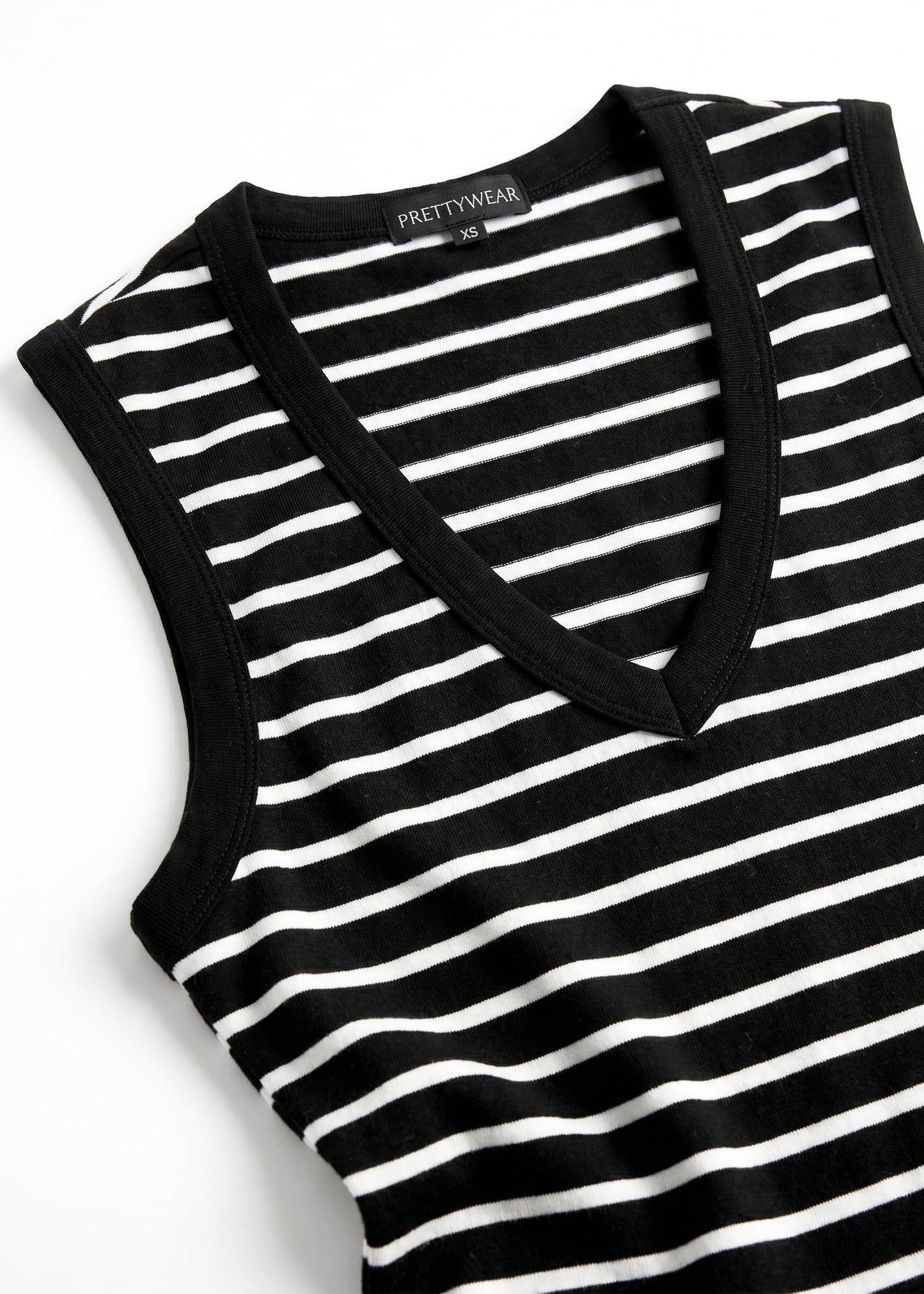 Prettywear Striped Deep V Neck Tank Tops for Women 2026 Summer Fashion Clothes Sexy Casual Ribbed Fitted Sleeveless Going Out Tops