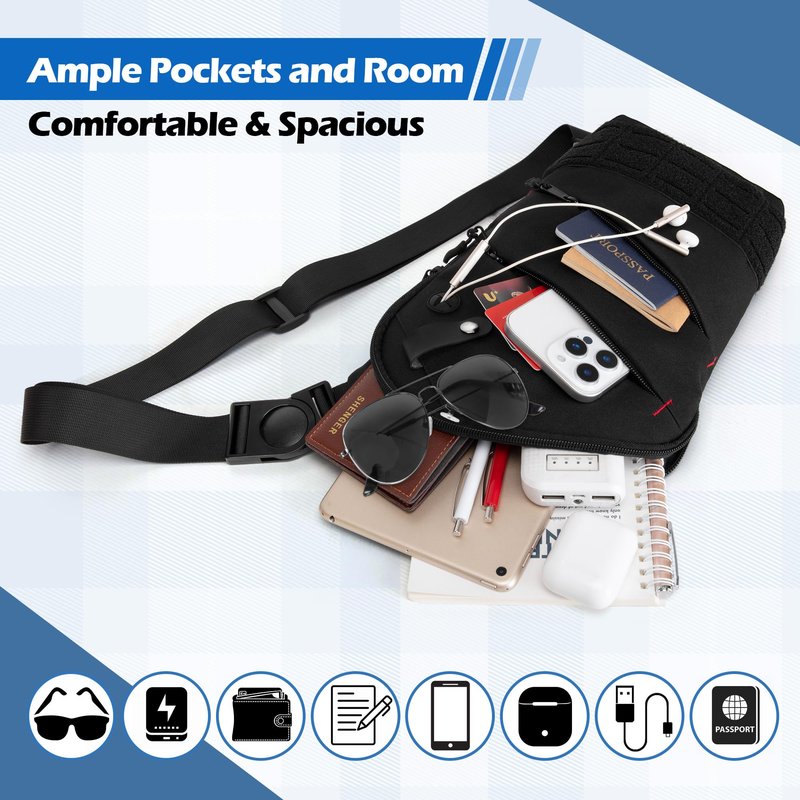 Smasrob Sling Bag for Men and Women, Crossbody Bag with Patches Area and Multiple Pockets (Bag Only), Black