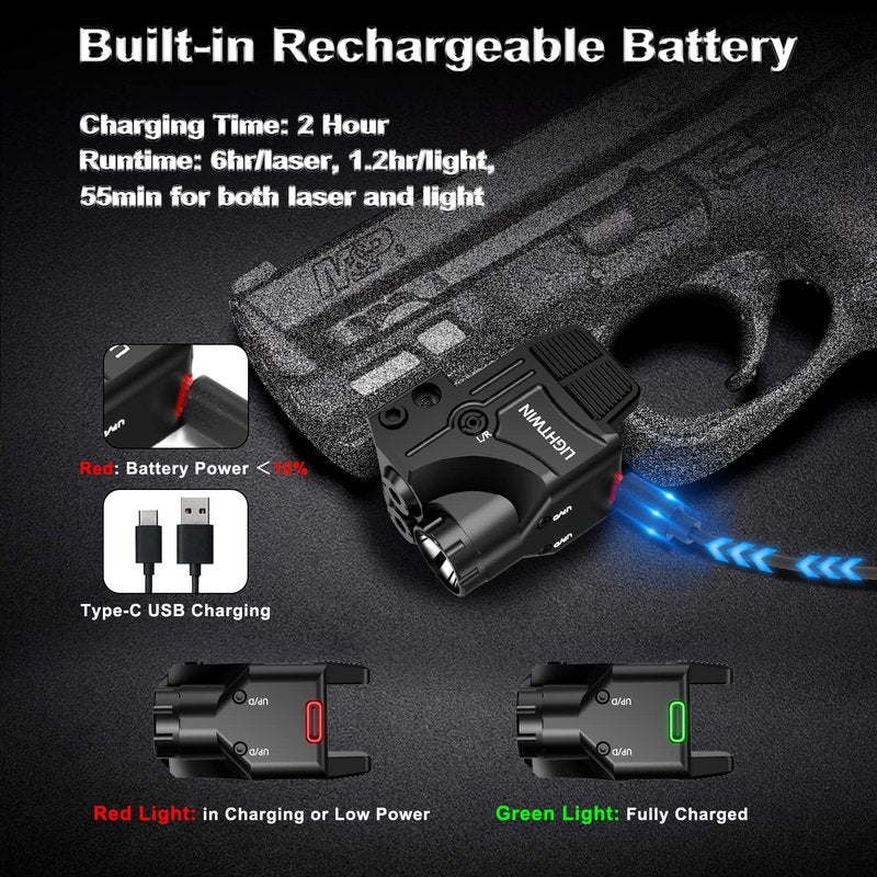 Green Laser Sight + Green Circular Laser Beams with 800 Lumens Flashlight for Pistols, 3 in1 Laser Light Combo, Tactical USB Rechargeable Laser Sight, Strobe & Steady Flashlight for Picatinny Rail