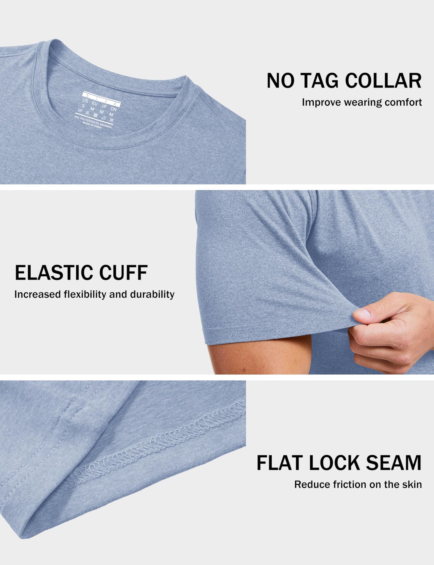 MAGCOMSEN Mens Short Sleeve Shirts Quick Dry Running Athletic T-Shirt Workout Casual Top Moisture Wicking Summer Shirt Blue, L