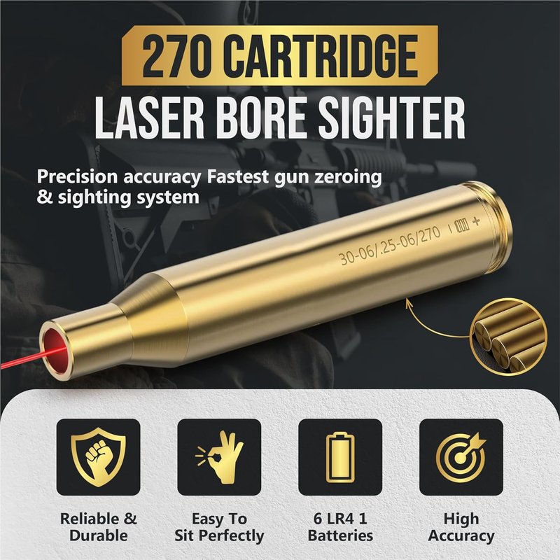 360 Tactical Laser Bore Sighter - .270 Red Laser Sight for 30-06, 25-06, and .270 Cartridges | Precision Hunting Tool