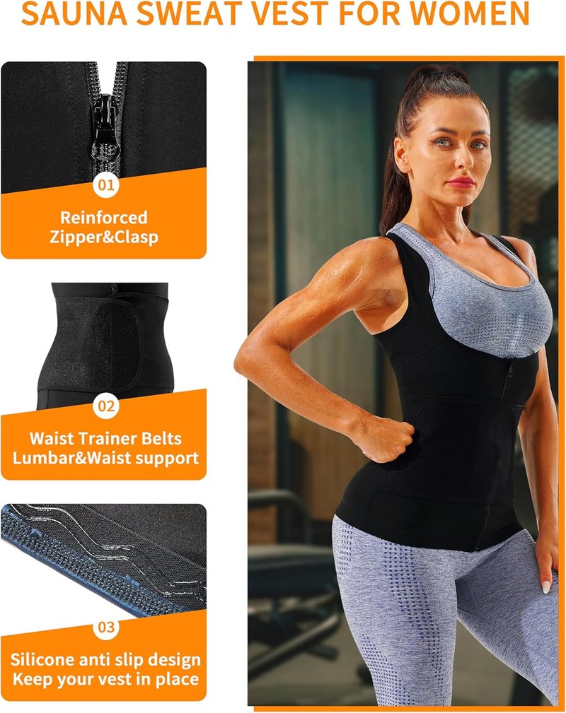 Sauna Vest for Women - Waist Trainer Workout Sweat Vest with Zipper | Heat Trapping Design