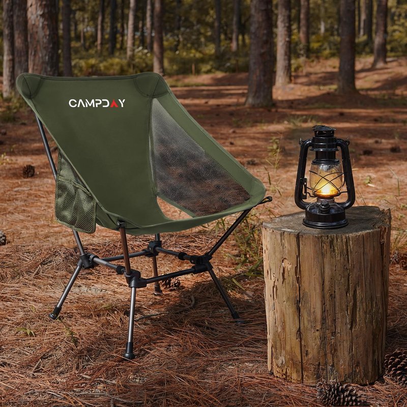 Campday Camping Chair Portable Hiking Ultralight Backpacking Small Lightweight Folding Chair for Outdoor Camp Hunting Beach Picnic Concert, Supports 330lbs (Black,1PCS)