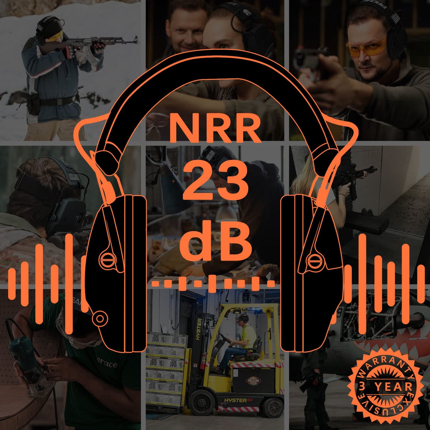 PROHEAR Electronic Ear Protection for Shooting with 4X Sound Amplification, Gun Range Hearing Protection Muffs, NRR 23dB Noise Reduction Headphones for Hunting, Black