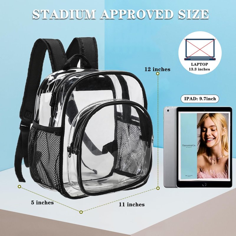 KUI WAN Clear Backpack Stadium Approved 12x12x6 Small Clear Bag for Concert,Work,Festival,Security,Stadium, Coffee