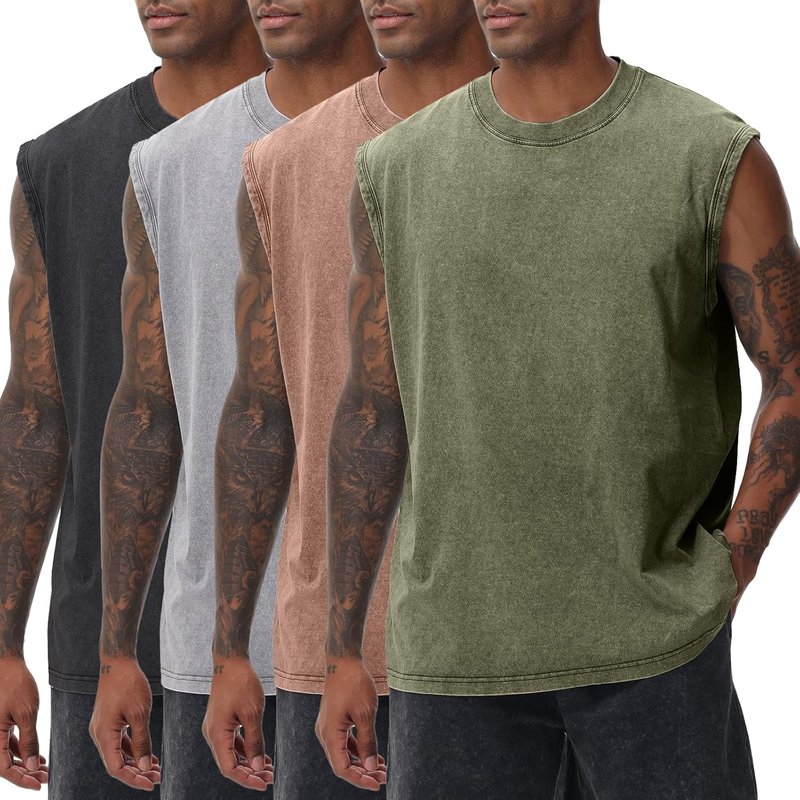 Men's Workout Tank Tops - Sleeveless Muscle Tee for Gym & Running | Acid Wash Loose Fit Shirt