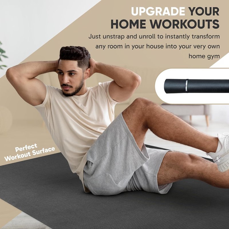 Large Exercise Mat - Ultra Durable Non-Slip Home Gym Flooring | 6'x4', 7'x4', 7'x5', 8'x4', 10'x4' (1/4" Thick)