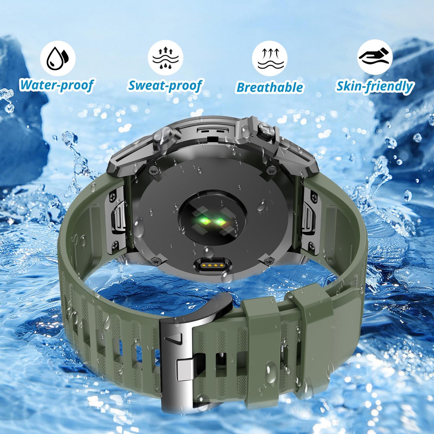 Silicone Band for Garmin Enduro 3 2/Fenix 8 pro/tactix 8 AMOLED 51mm/Fenix 7X/6X pro sapphire solar/5X plus, 26mm Quickfit Sprot Watch Strap Replacement for Descent Mk2i/3i/epix Pro/quatix 8 51mm