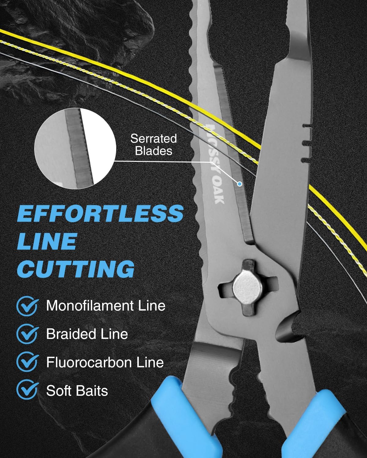 Mossy Oak Fishing Shears - 9.4" Multifunctional Scissors for Braid, Mono & Fluorocarbon Line | Includes Scaler, Hook Remover & Sheath