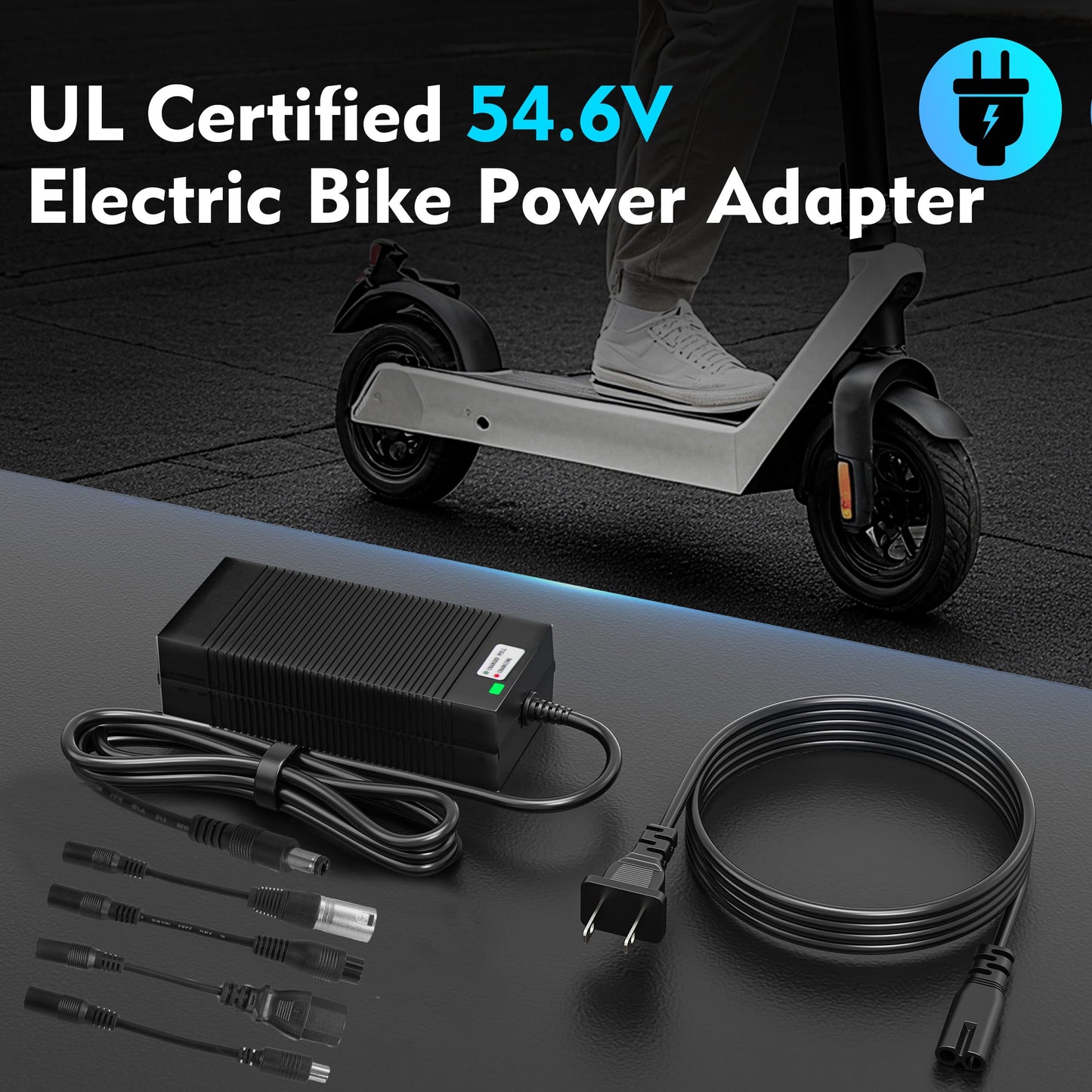 EVAPLUS 5 in 1 Plugs 54.6V Fast Charger, Universal for 48V 13S Lithium Batteries, Pinkind 48V Li-ion Battery Charger Replacement for Razor, Jetson, Voyage, Gotrax, Ninebot,Segway, Hiboy