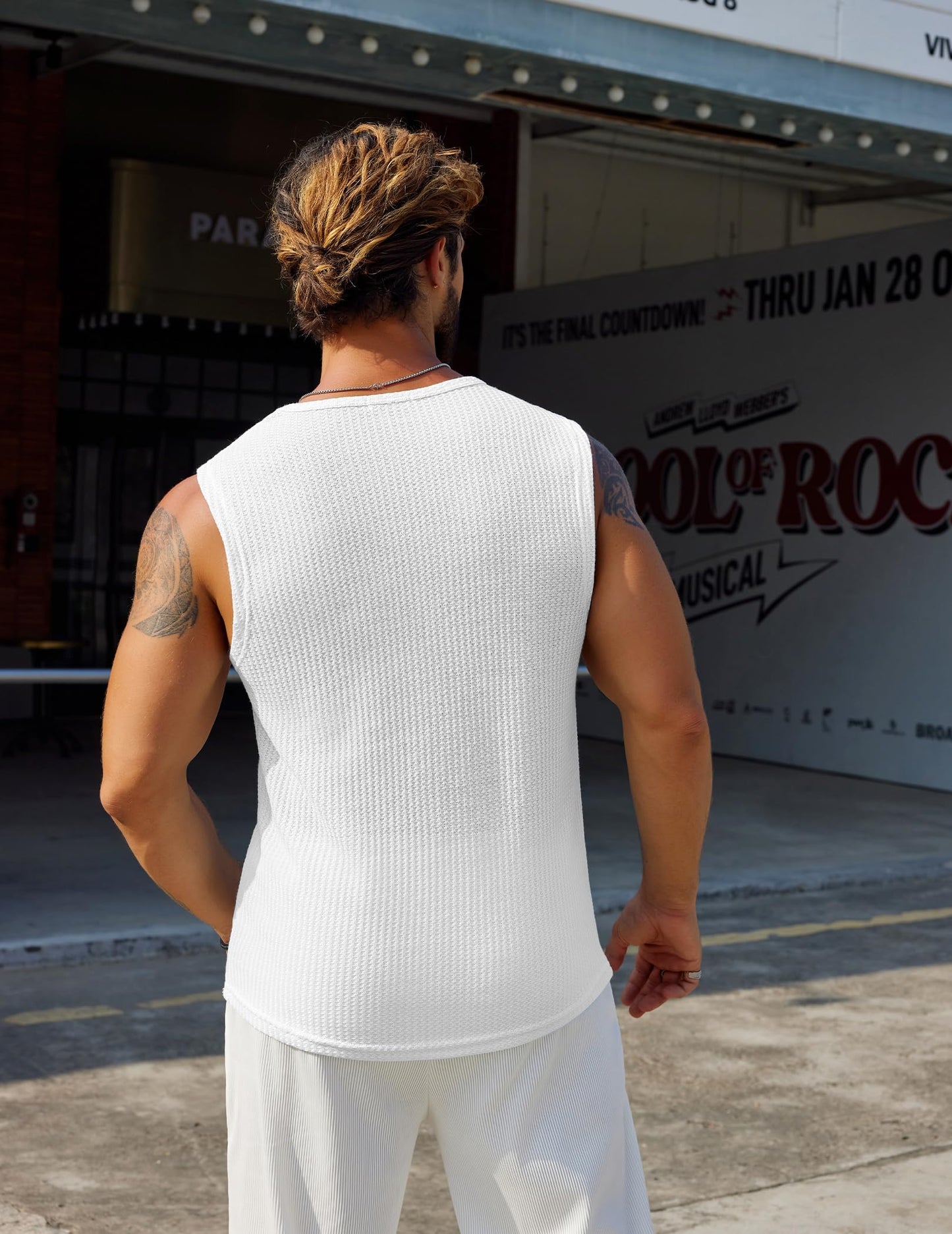 COOFANDY Men's Tank Tops Summer White Sleeveless Knit Top for Men Crew Neck Waffle Textured Tank Shirts White L