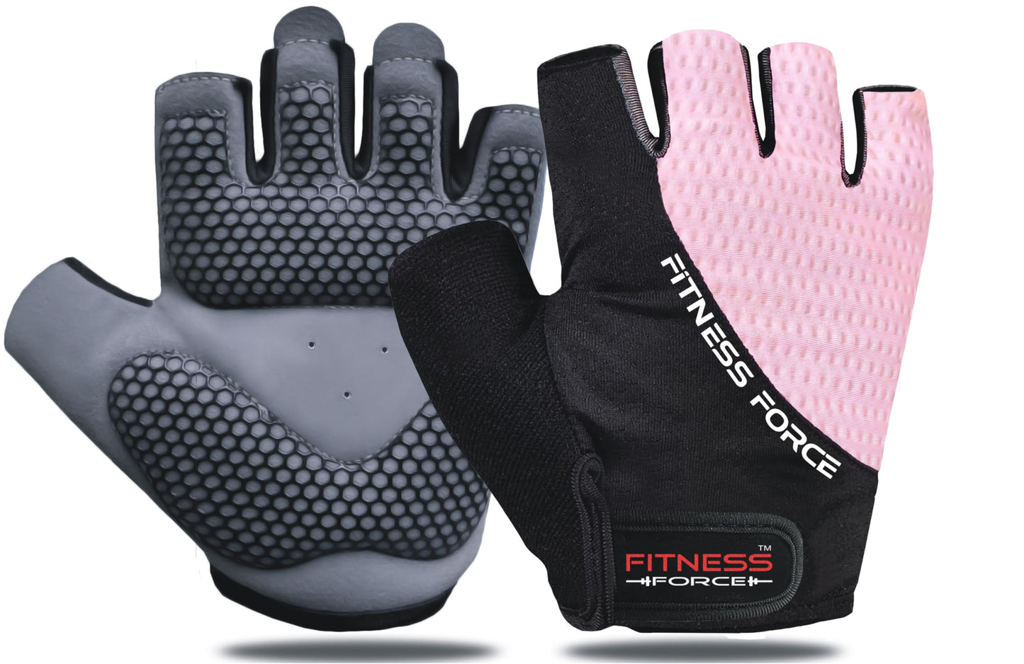 FITNESS FORCE Breathable Workout Gloves for Men and Women, Padded Weight Lifting Gloves with Full Palm Protection for Grip, Exercise, Cycling, Gym, Fitness Training (Pink, X-Small)