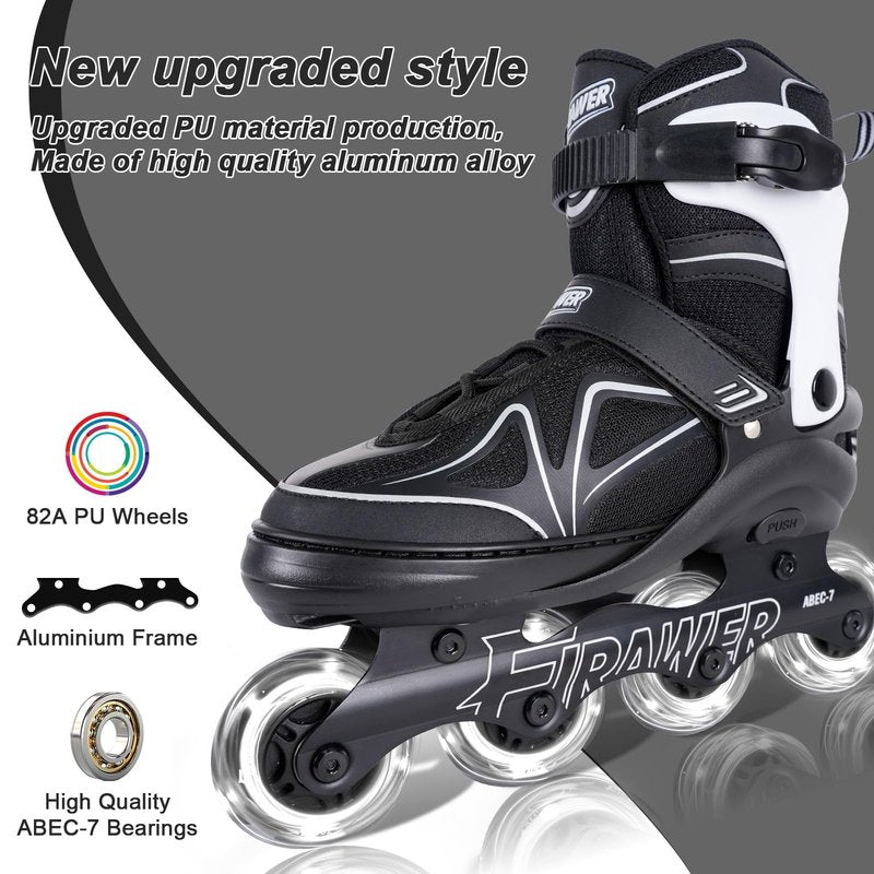 Kids Adjustable Inline Skates Ages 4-12, Youth Inlie Skates for Girls Boys 5-8 8-12 with Full Light Up Wheels, Fun Illuminating Skates for Kids Men Adult Women and Boys.