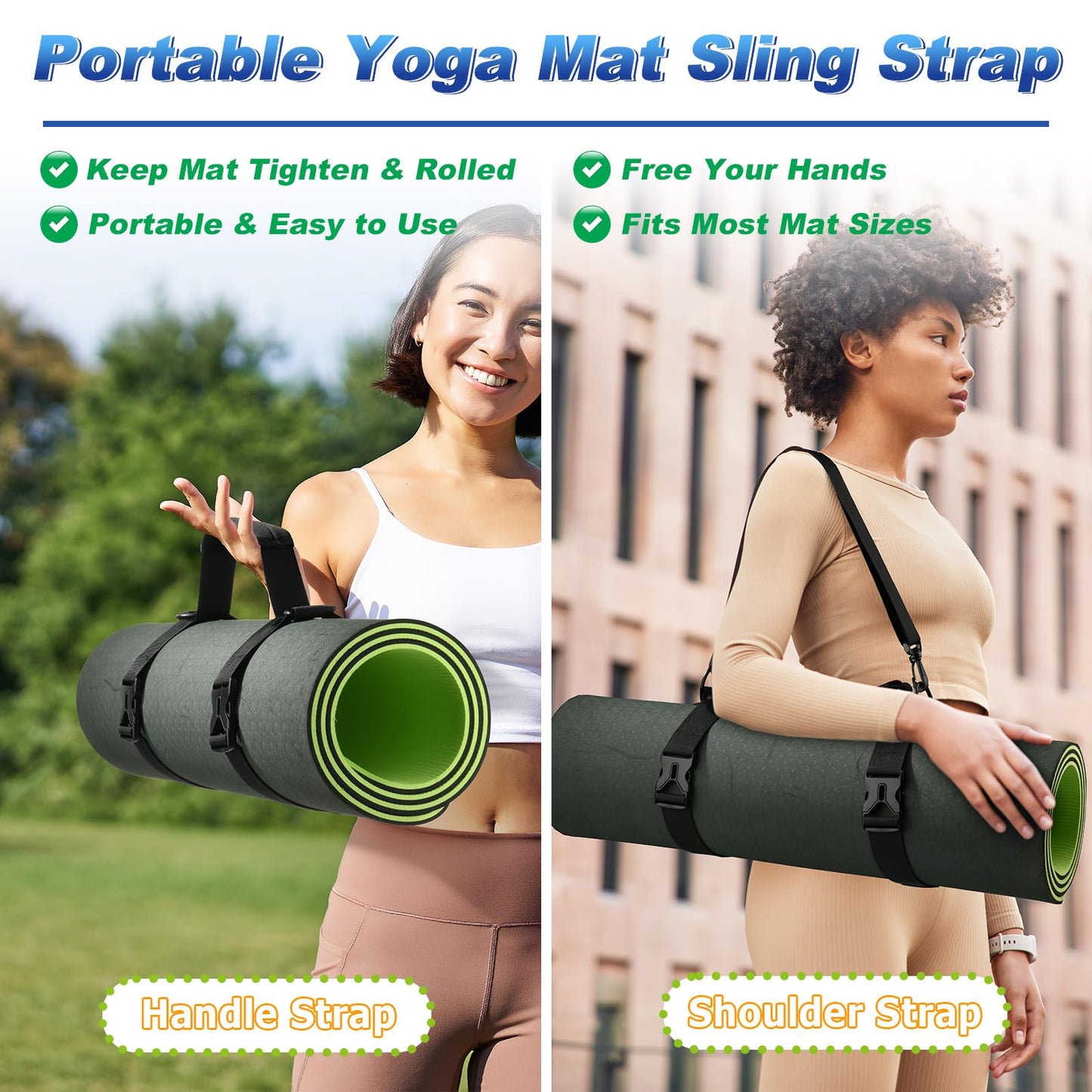 Cosmos Portable Yoga Mat Strap Mat Sling Picnic Blanket Strap with Adjustable Shoulder Strap & Handle for Festivals Picnics Camping Motorcycle Bedroll Pilates