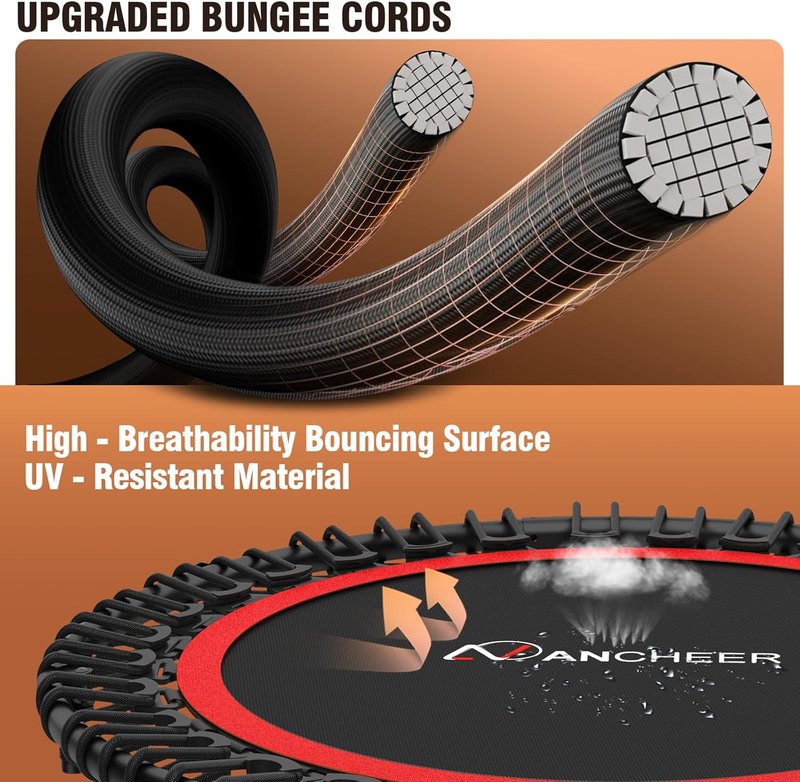 Fitness Bungee Rebounder Trampoline - 40" Foldable with Resistance Ropes & Adjustable Handlebar | 450LBS Capacity for Indoor/Outdoor Use