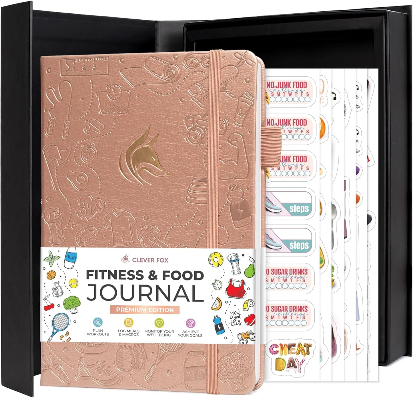 Clever Fox Fitness Journal - Guided Workout & Meal Tracker for Weight Loss | Rose Gold