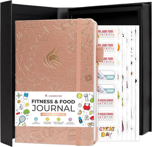 Clever Fox Fitness Journal - Guided Workout & Meal Tracker for Weight Loss | Rose Gold