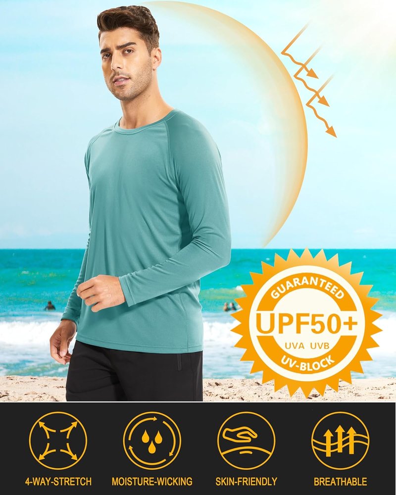 Men's Long Sleeve Athletic Shirts - UPF 50+ UV Sun Protection for Hiking, Running & Workouts